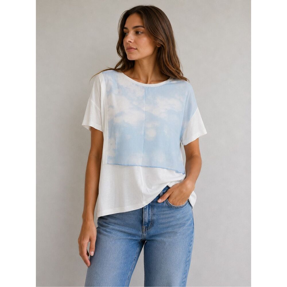 Cop.Copine French Designer Sky Print Top Size M Mesh Trim